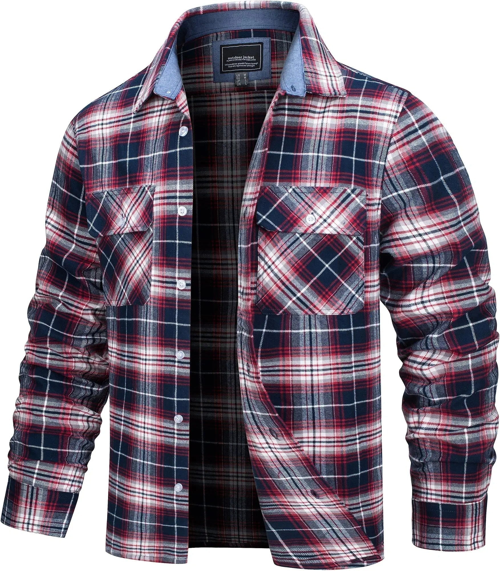 Men’s Checked Flannel Shirt Jacket – 100% Cotton Outdoor Classic