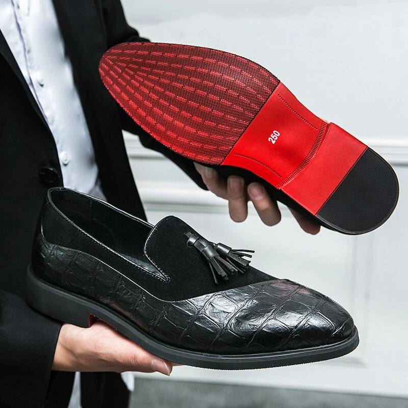 Lussone Tassel Loafers – Men’s Italian Style Red Bottom Leather Slip-On Shoes