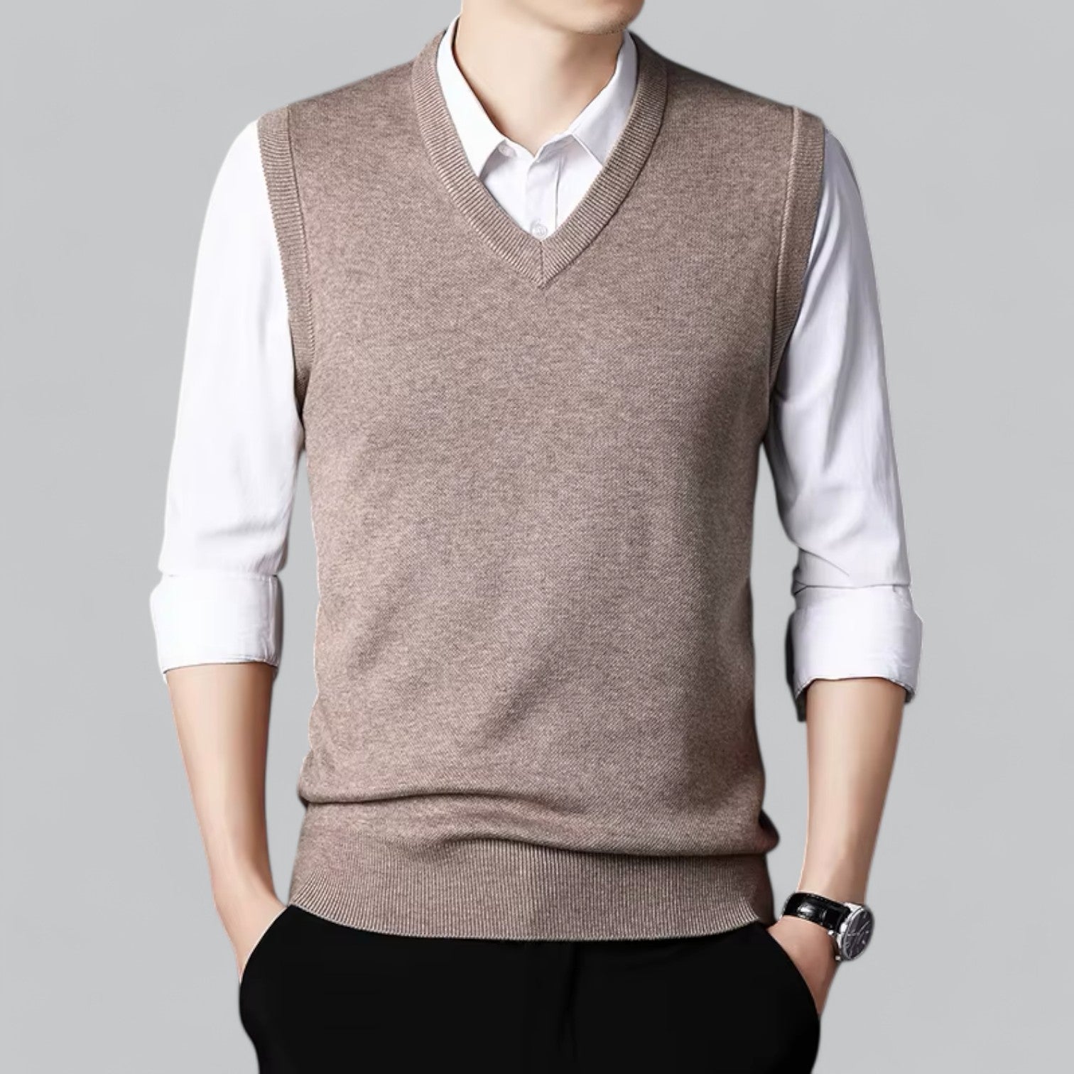 Brent Men’s Classic V-Neck Sleeveless Vest – Essential Knit Layer