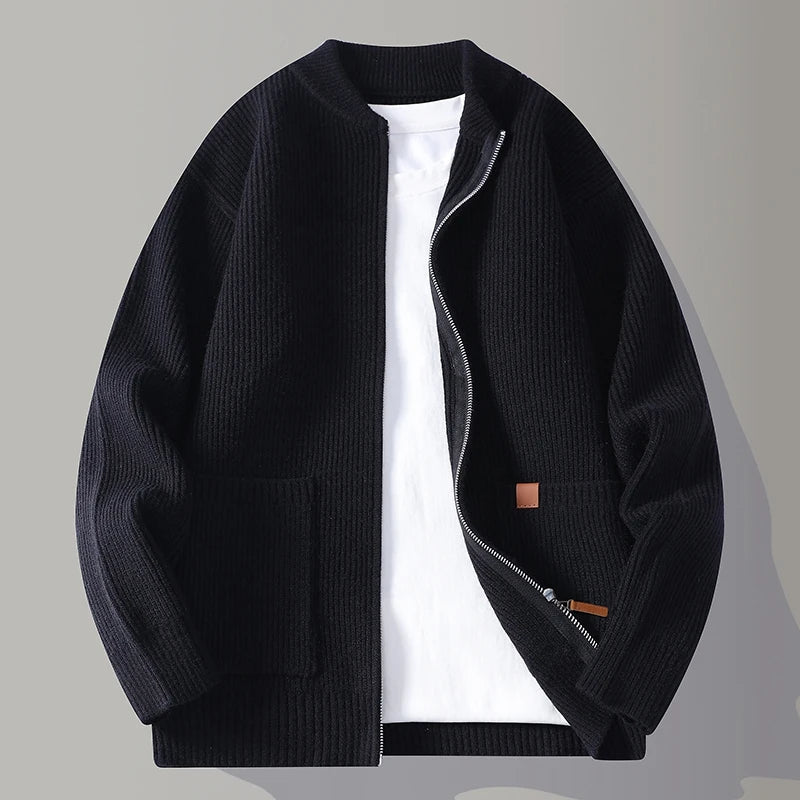 Elegant Knitted Zip Cardigan Coat – Timeless Warmth with Modern Style