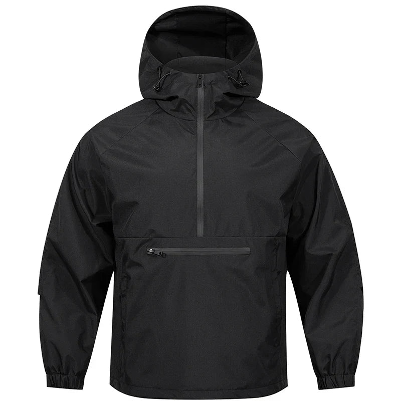 Men’s Softshell Hooded Windbreaker Jacket – Half-Zip Outdoor Comfort & Wind Protection