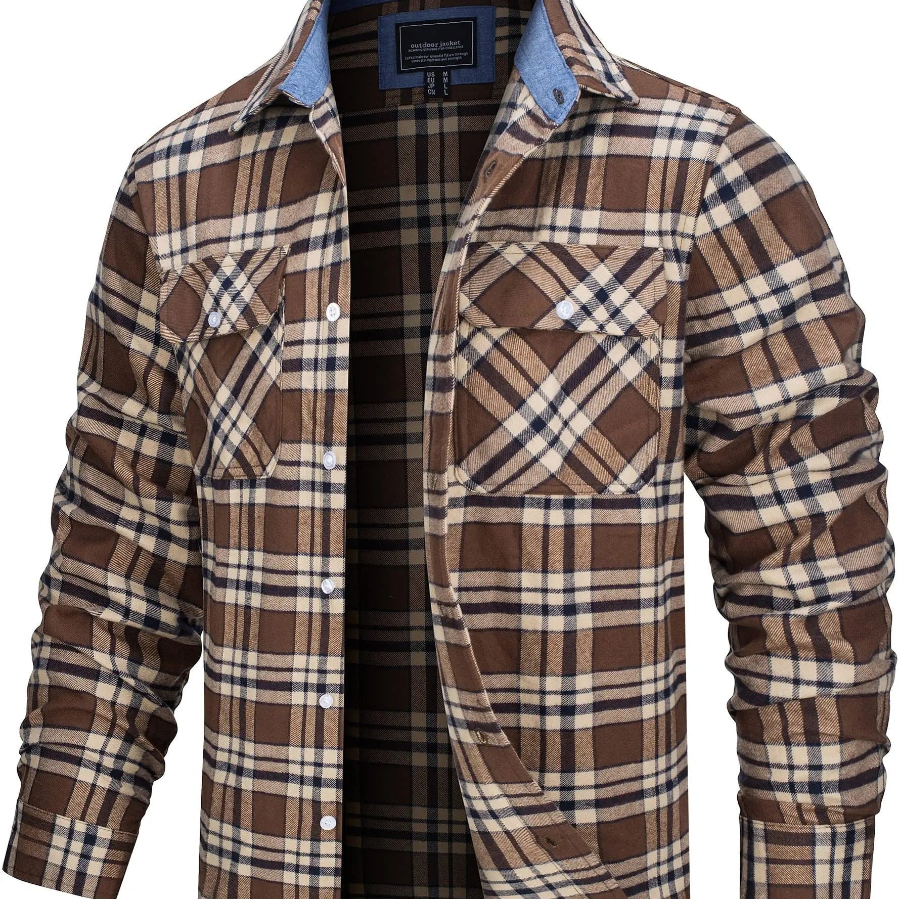 Men’s Checked Flannel Shirt Jacket – 100% Cotton Outdoor Classic