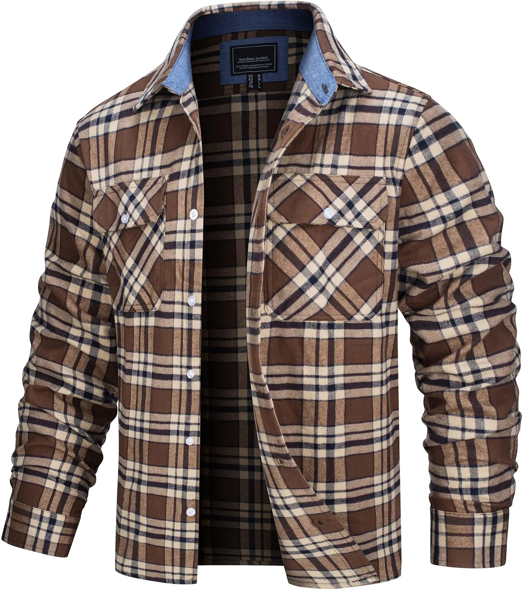 Men’s Checked Flannel Shirt Jacket – 100% Cotton Outdoor Classic