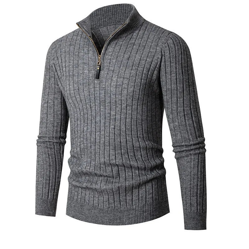Men’s Half-Zip Sweater – Classic Knitted Pullover with Zipper Collar - Solorfit