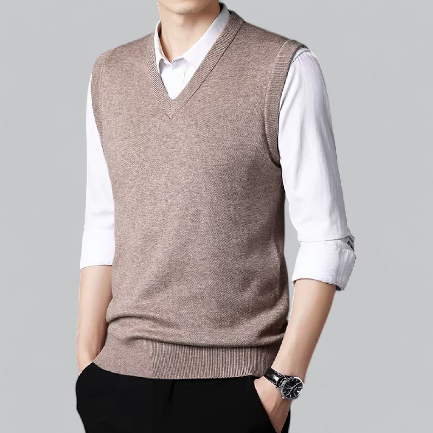 Brent Men’s Classic V-Neck Sleeveless Vest – Essential Knit Layer