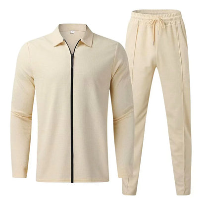 Men's waffle long-sleeve zip-up sports set