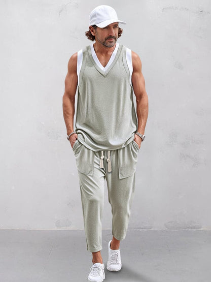 Fake Two-Piece Tank Top and Pants Set