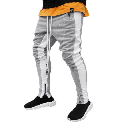 Men's casual sports pants with zipper patchwork