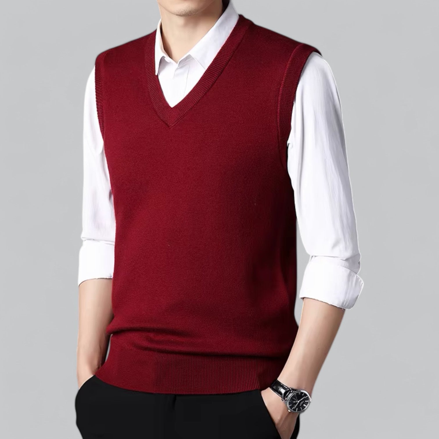 Brent Men’s Classic V-Neck Sleeveless Vest – Essential Knit Layer