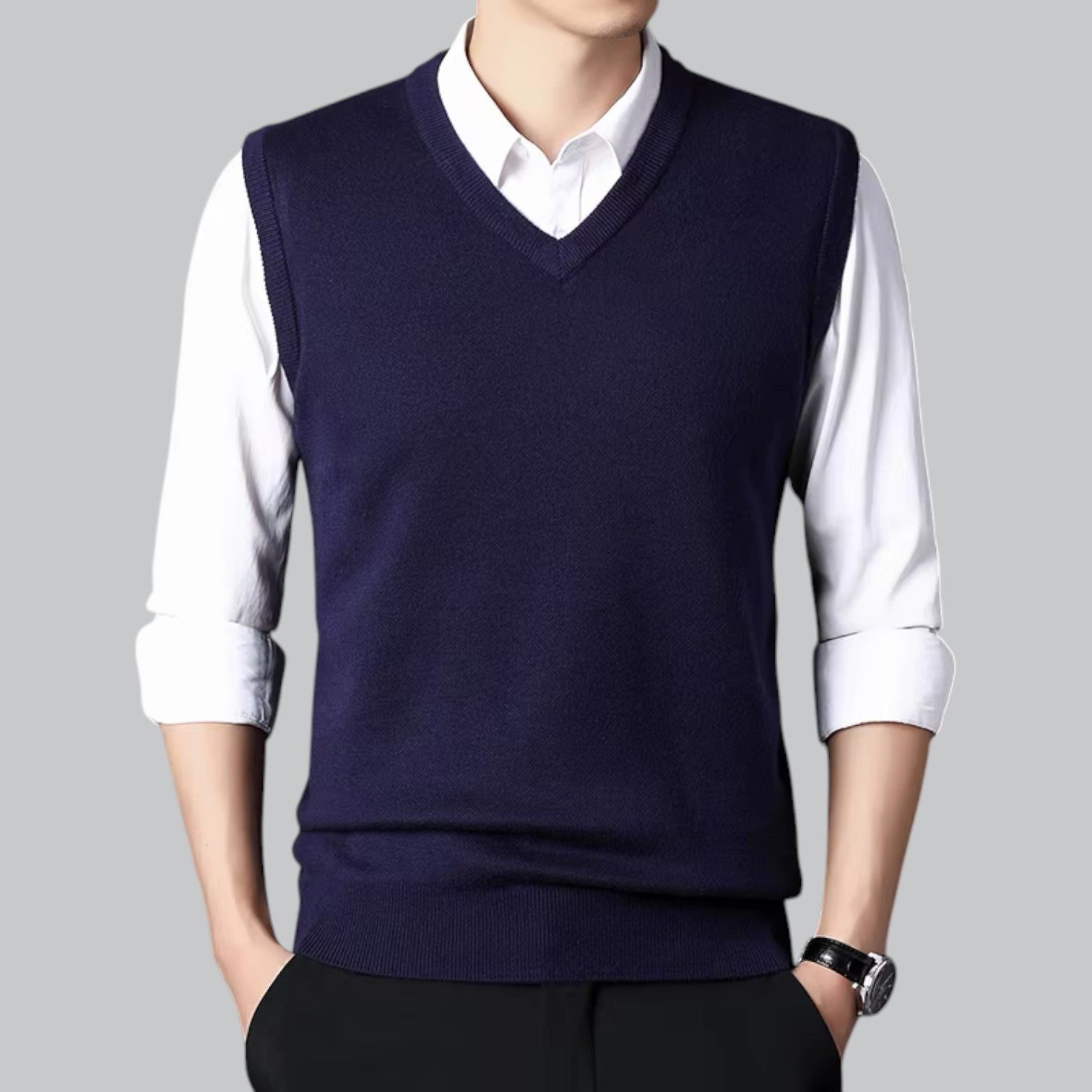 Brent Men’s Classic V-Neck Sleeveless Vest – Essential Knit Layer