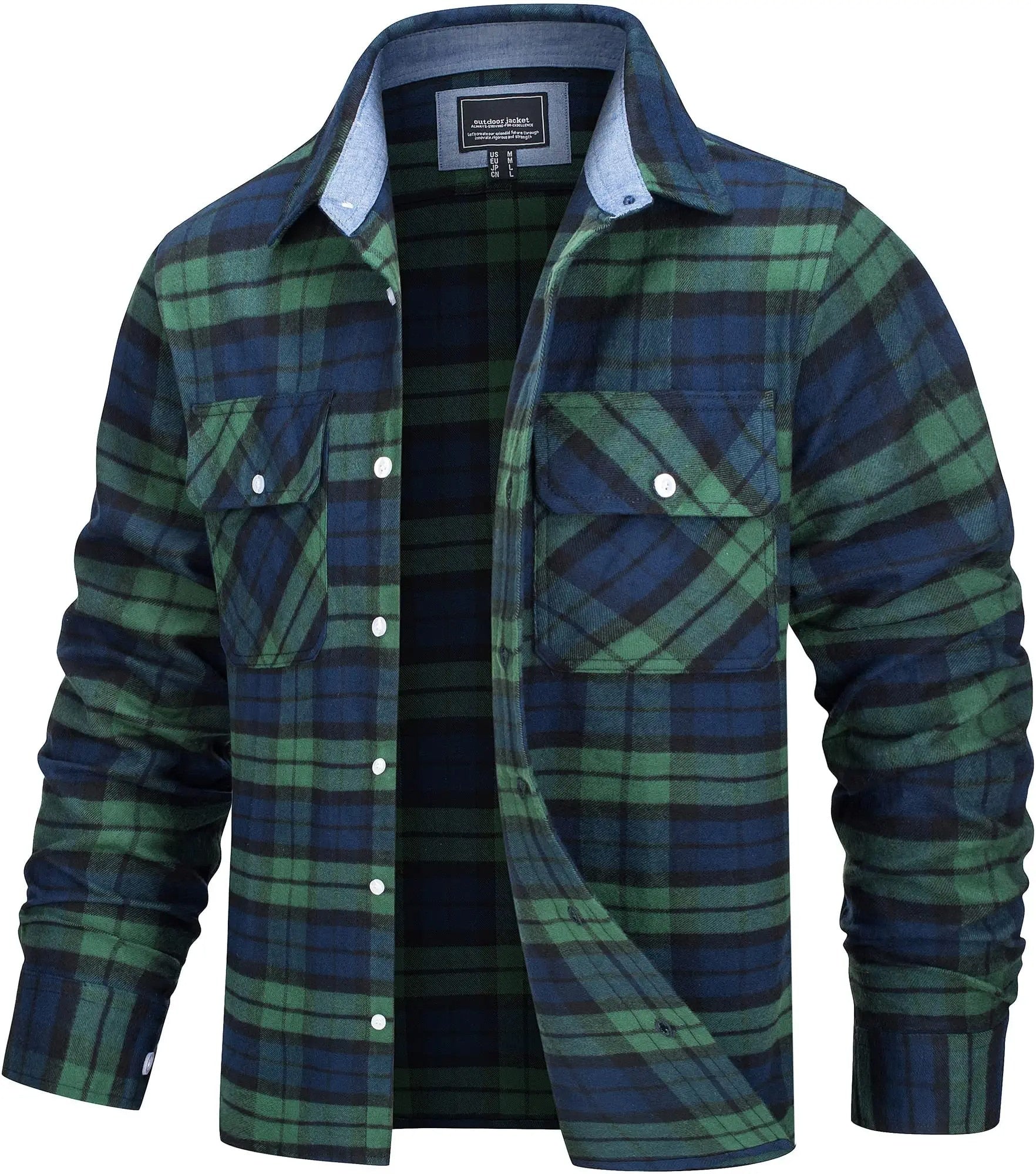Men’s Checked Flannel Shirt Jacket – 100% Cotton Outdoor Classic