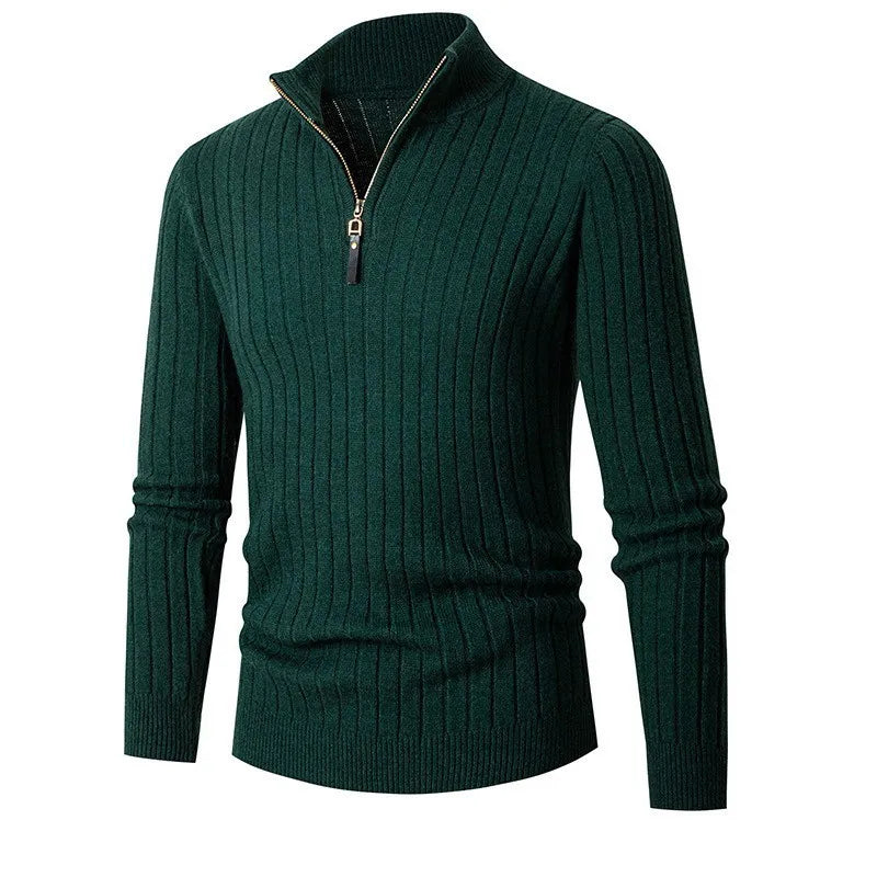 Men’s Half-Zip Sweater – Classic Knitted Pullover with Zipper Collar - Solorfit