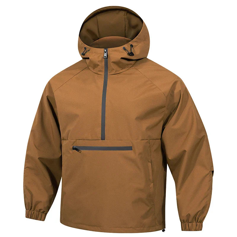 Men’s Softshell Hooded Windbreaker Jacket – Half-Zip Outdoor Comfort & Wind Protection