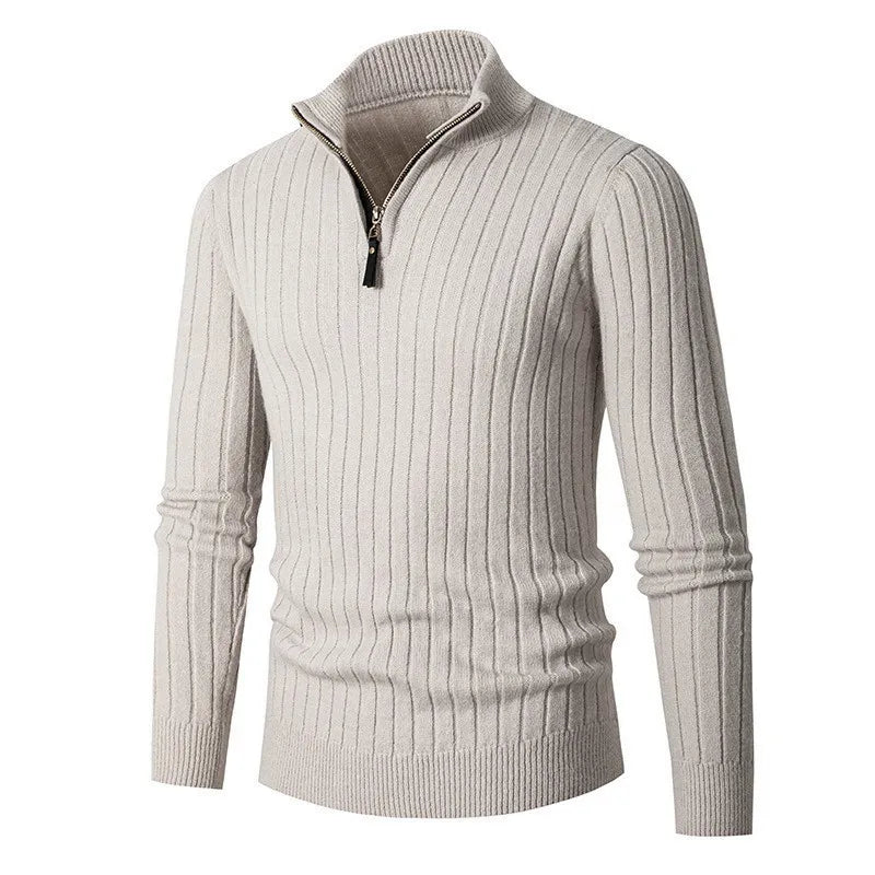 Men’s Half-Zip Sweater – Classic Knitted Pullover with Zipper Collar - Solorfit