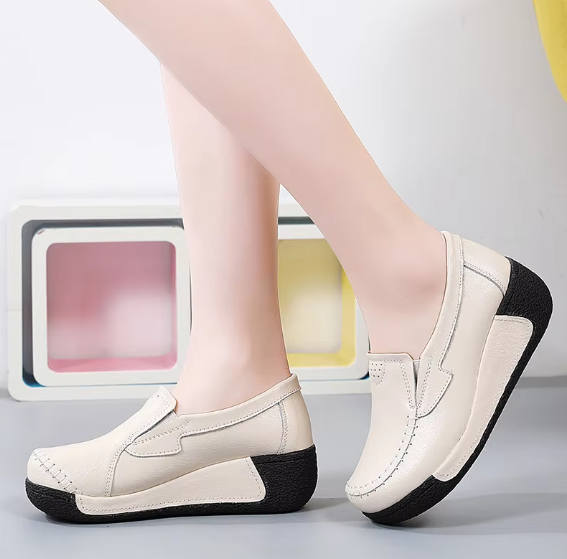 Platform Loafers Ladies Genuine Leather Comfort Orthopedic Wedge