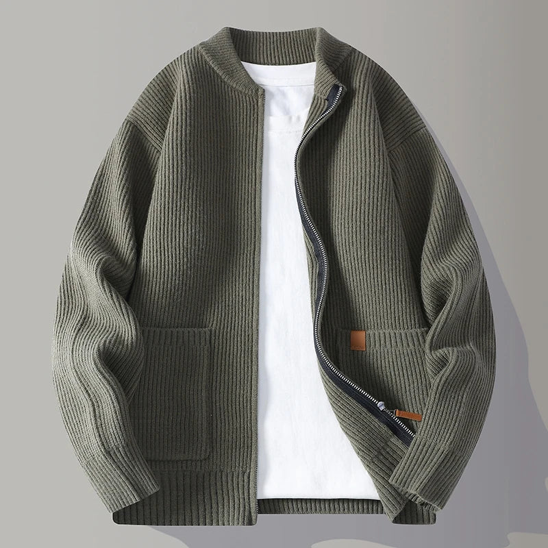 Elegant Knitted Zip Cardigan Coat – Timeless Warmth with Modern Style