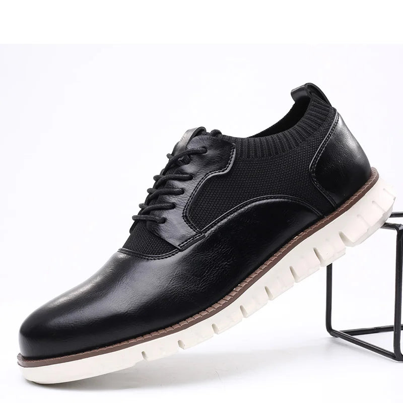Apex Men’s Leather Casual Sneakers – Lace-Up Low Top Shoes