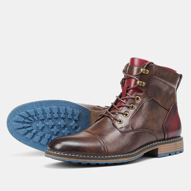 Men’s Leather Ankle Boots - Durable Slip-Resistant Sole - Casual Comfortable Fit