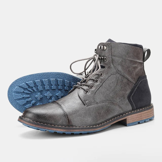 Men’s Leather Ankle Boots - Durable Slip-Resistant Sole - Casual Comfortable Fit