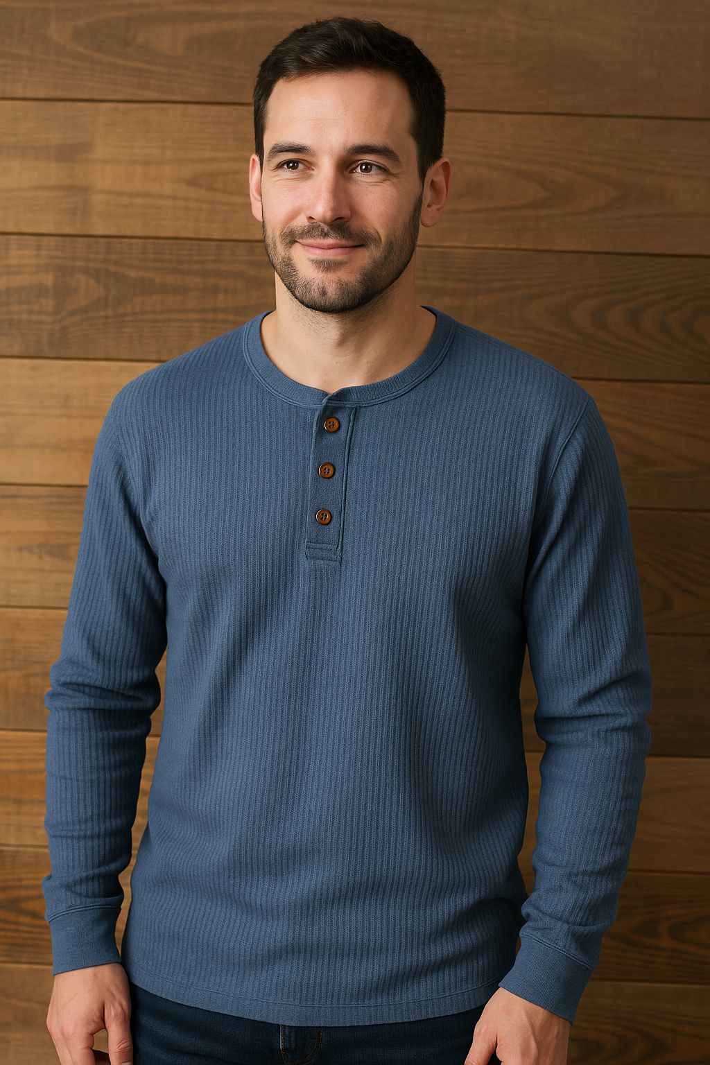 Henley | Men’s Waffle Knit Shirt – Casual Long-Sleeve Top
