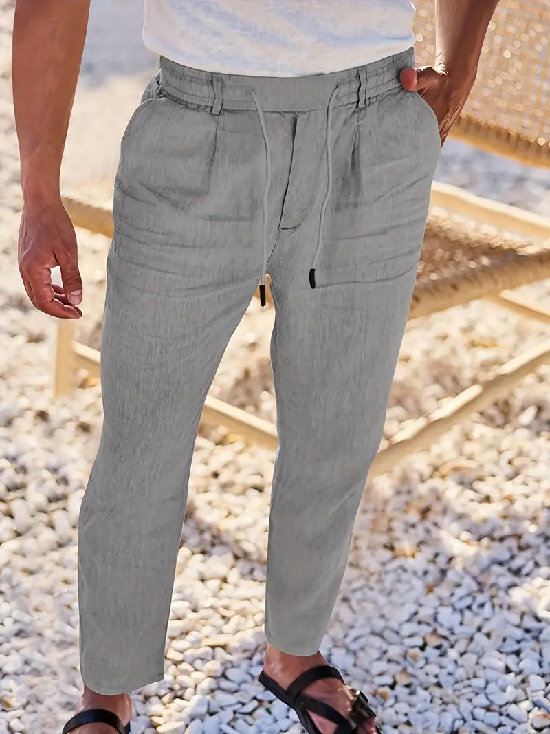 Men’s Casual Linen Drawstring Pants – Comfortable Straight Fit, Lightweight & Breathable