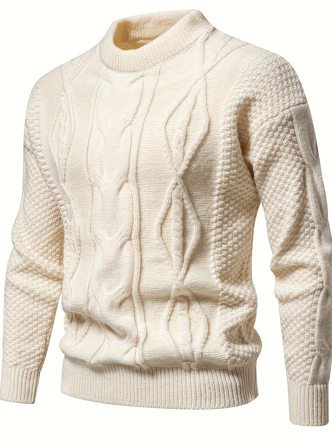 Men’s Solid Knit Sweater – Casual Breathable Crew Neck Long Sleeve