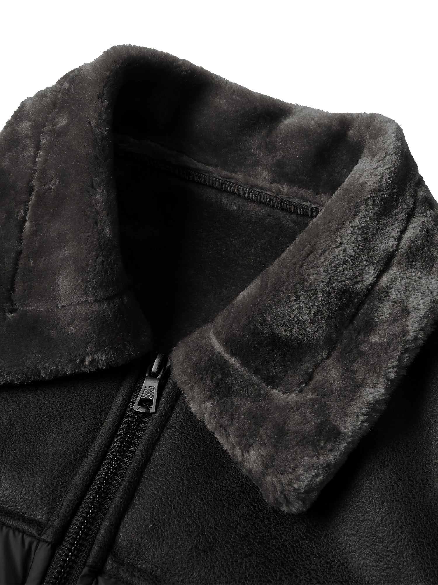 Men’s Casual Puffer Jacket with Faux Fur Collar – Warm Solid Color Zip-Up Coat