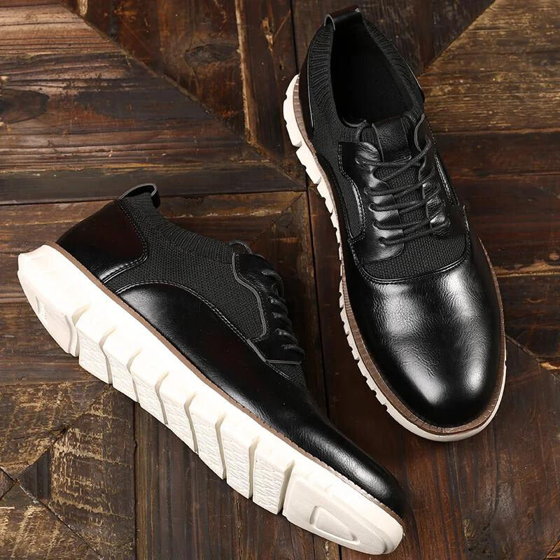 Apex Men’s Leather Casual Sneakers – Lace-Up Low Top Shoes