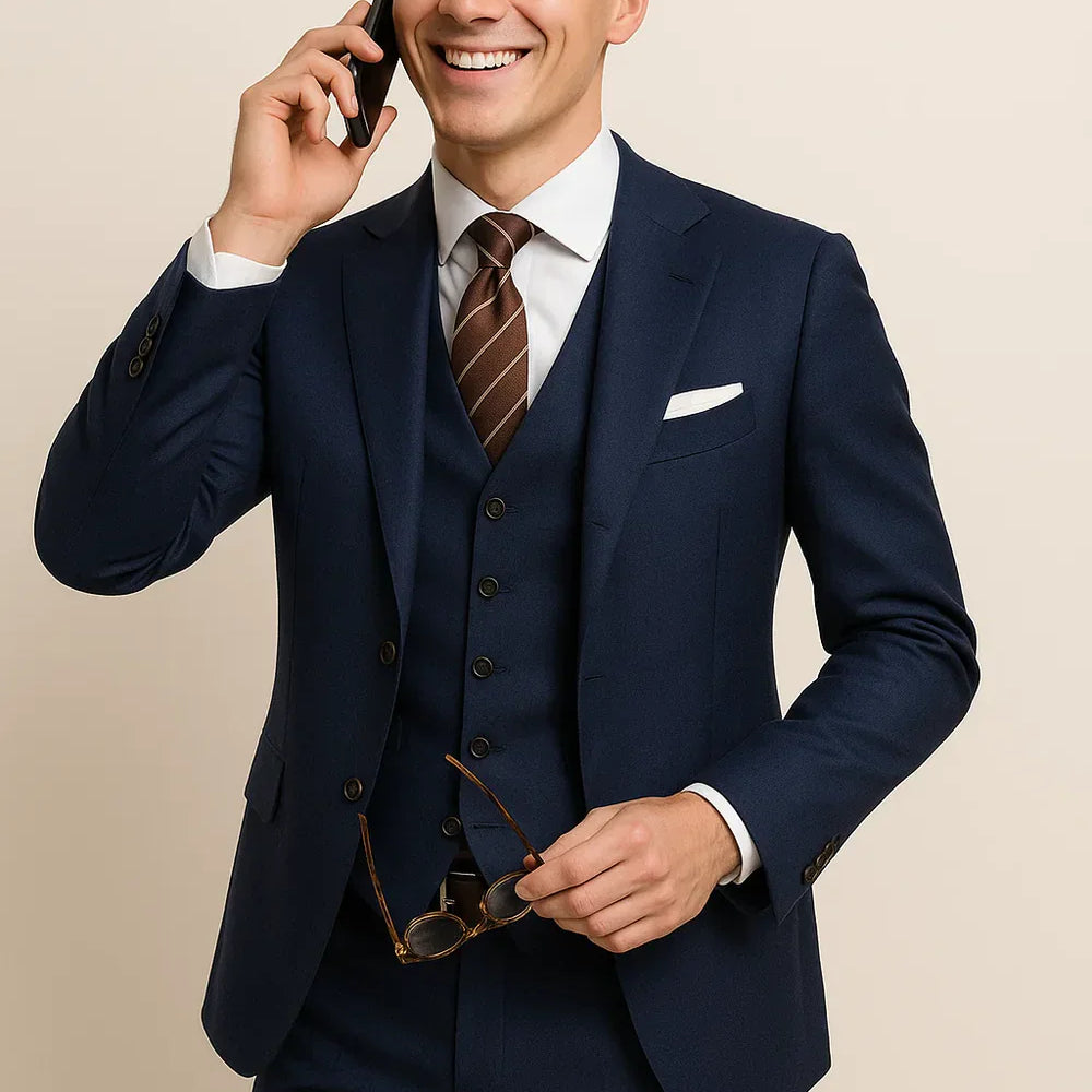 Men’s Elegant Three-Piece Suit – Navy Blue | Timeless Sophistication