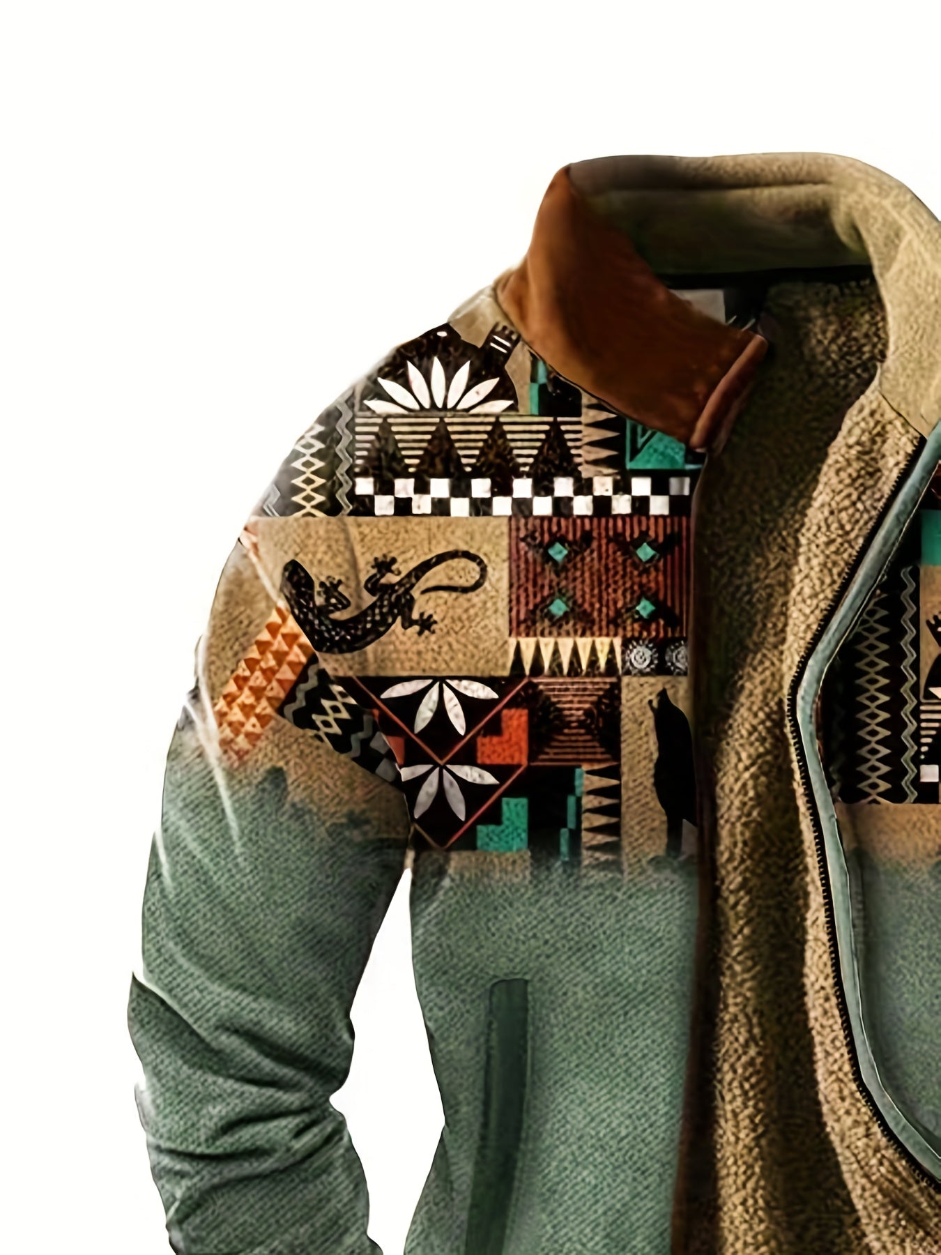 Men’s Southwestern Fleece Jacket – Full-Zip Tribal Print Coat | Warm Winter Outdoor Style