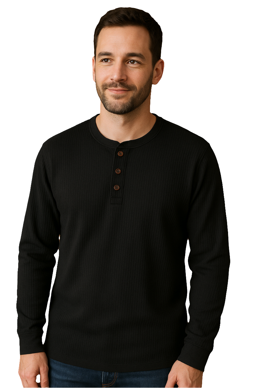 Henley | Men’s Waffle Knit Shirt – Casual Long-Sleeve Top