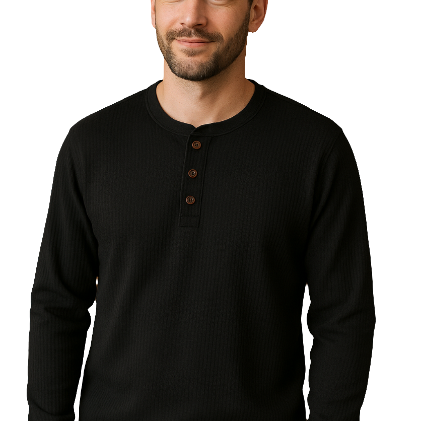 Henley | Men’s Waffle Knit Shirt – Casual Long-Sleeve Top - Solorfit