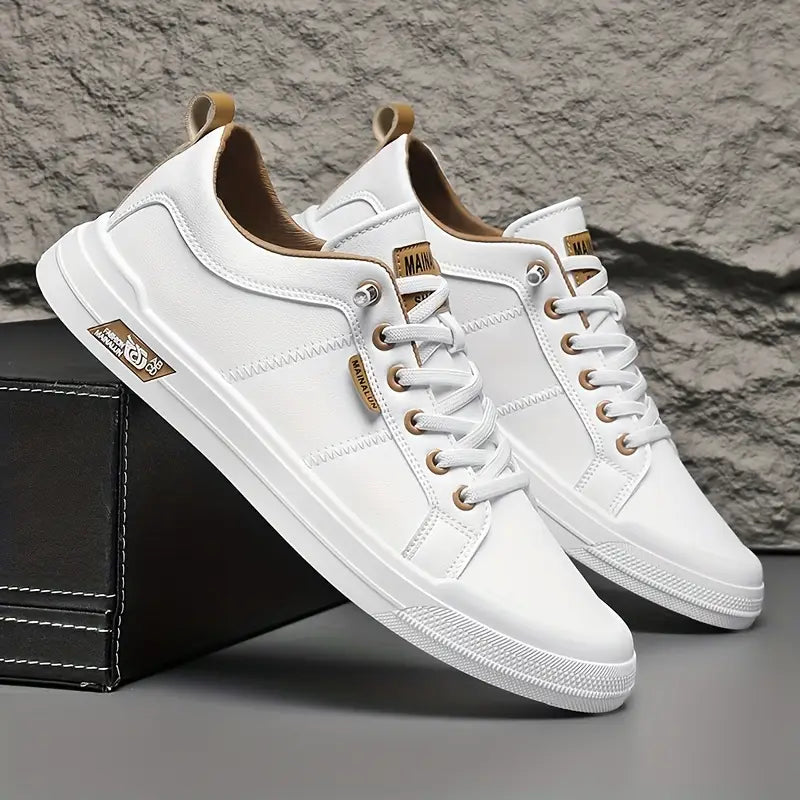 Men's Slip-On Sneakers – No Lace Low-Top Casual Shoes with Golden-Tone Eyelets