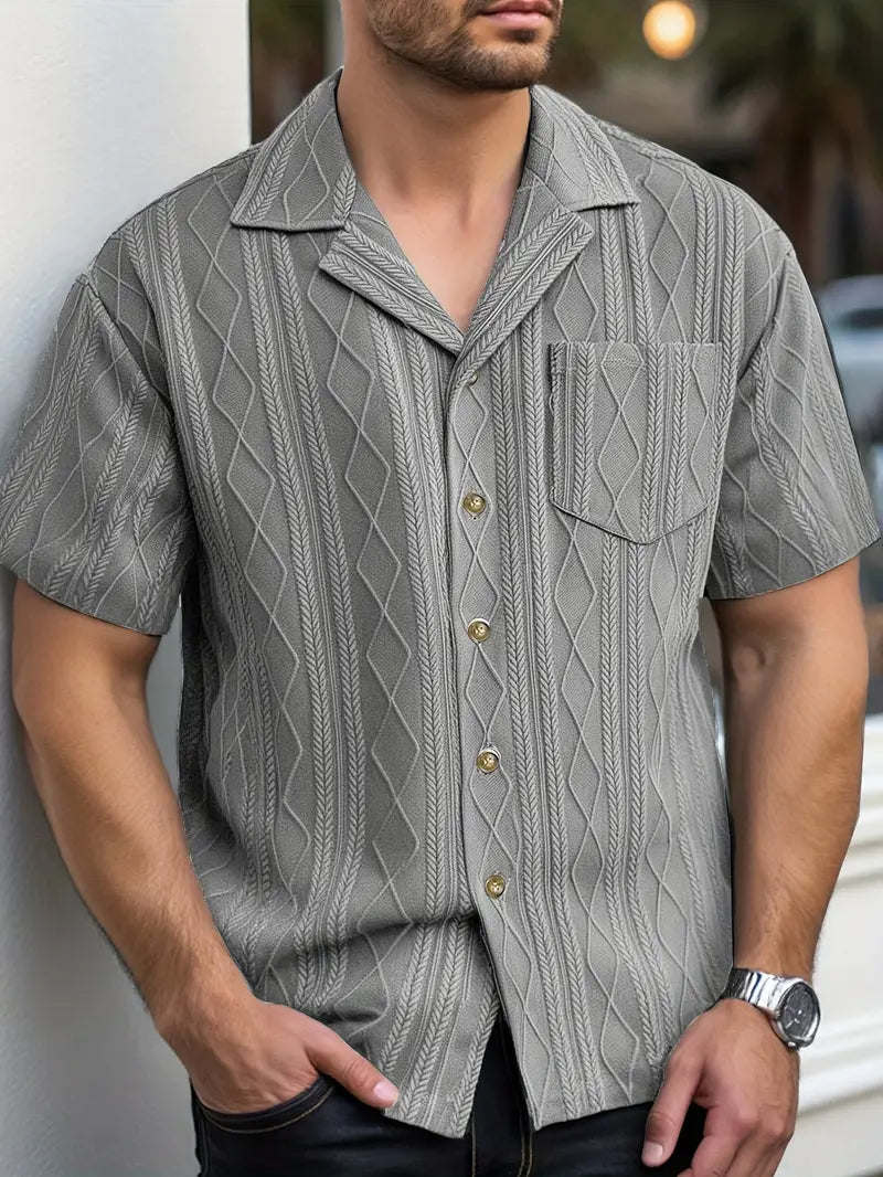 Solorfit | Men's Casual Green Short-Sleeve Shirt – Diamond Pattern, Lightweight Summer Shirt for Adults, Casual Styl