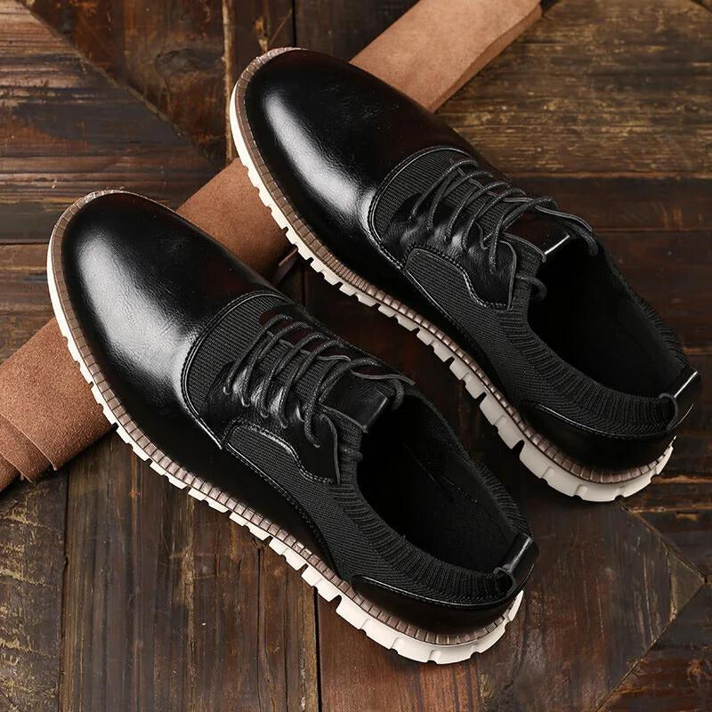 Apex Men’s Leather Casual Sneakers – Lace-Up Low Top Shoes