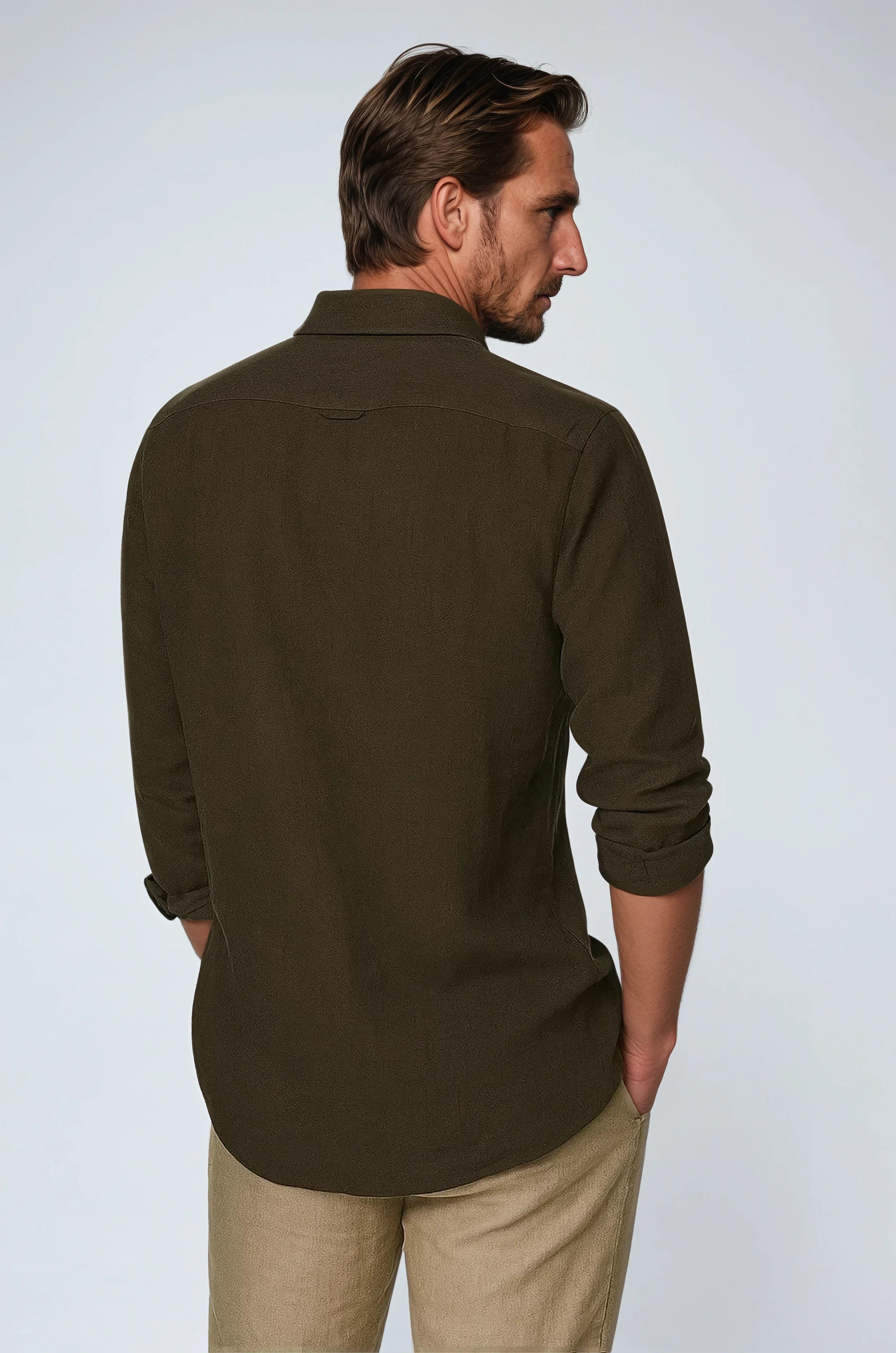 Essential Men Lightweight Linen Shirt - Deep Brown - Solorfit