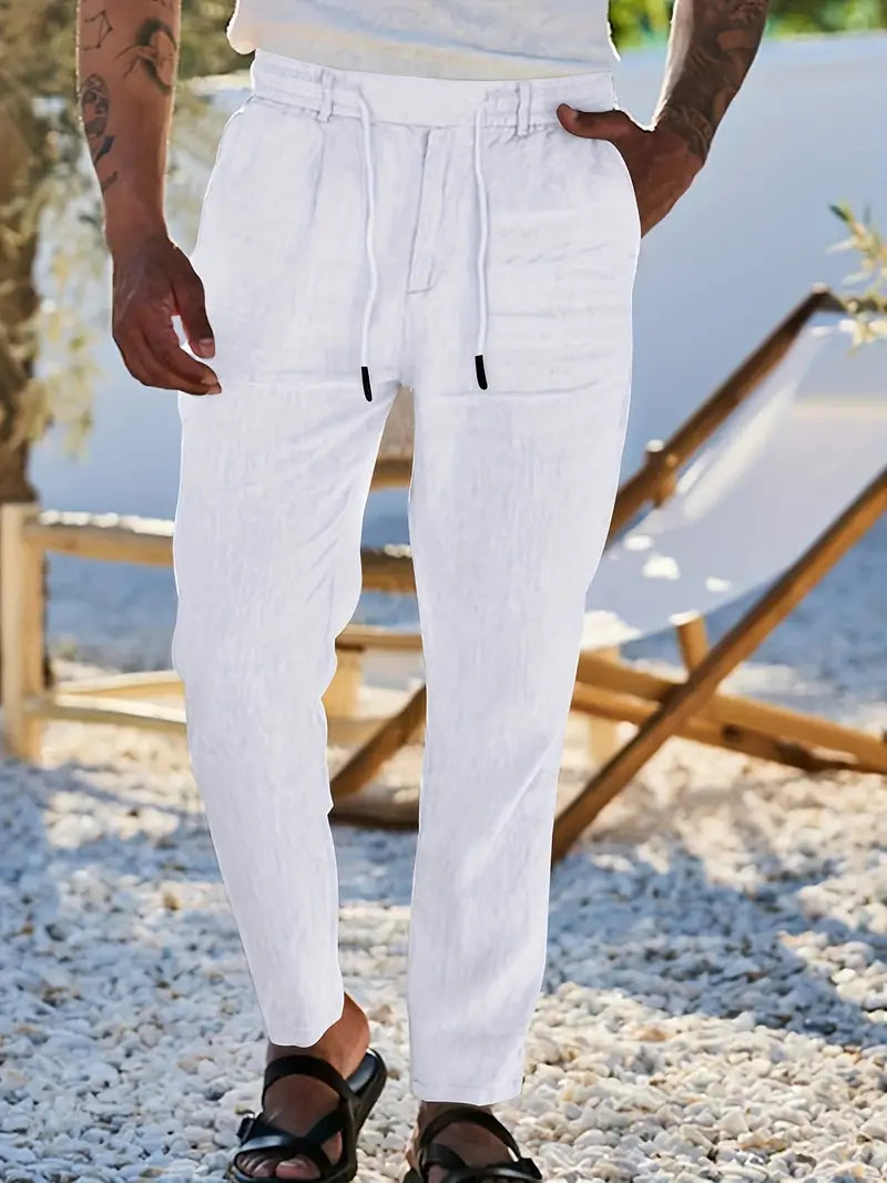 Men’s Casual Linen Drawstring Pants – Comfortable Straight Fit, Lightweight & Breathable