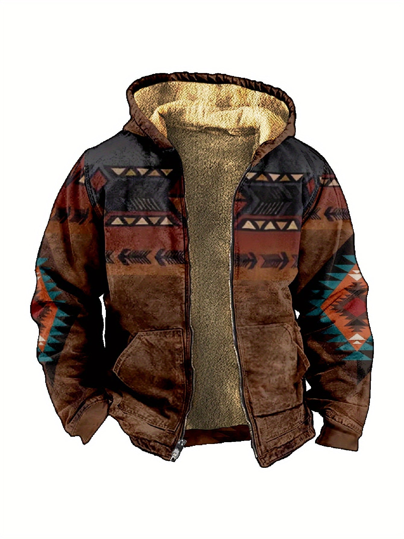 Men’s Bohemian Print Fleece-Lined Hoodie Set – Vintage Ethnic Style Autumn/Winter Outfit