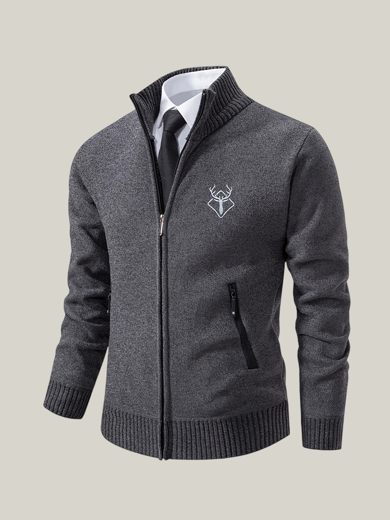 Men Lightweight Zip-Up Cardigan - Stand Collar Sweater Jacket