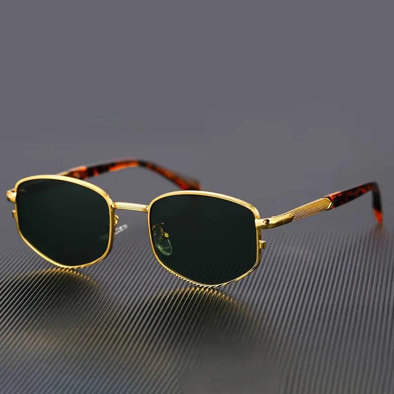 Retro Square Metal Frame Glasses – Black Lenses with Golden Accents, Zinc Alloy Vintage Eyewear
