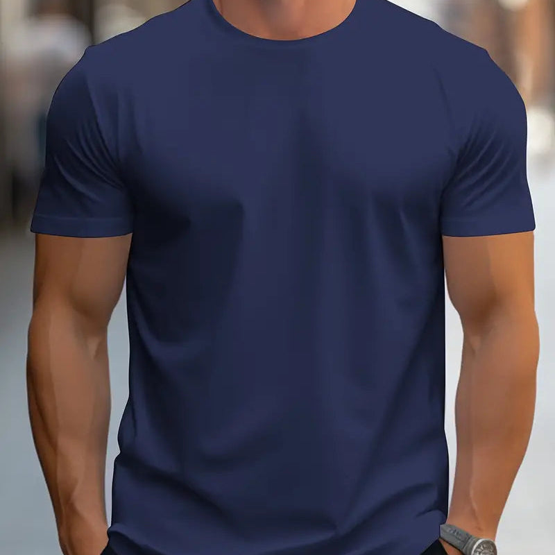 Men’s Solid Color T-Shirt – Crew Neck Streetwear Style in Polyester - Solorfit