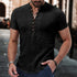 Men’s Henley Shirt – Cotton-Linen Blend – Slim Fit – Short Sleeve Casual Look - Solorfit