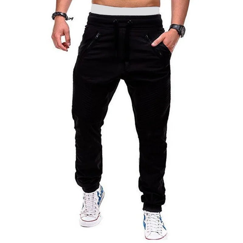 Stylish men’s casual pants with drawstring elastic waistband and zipper cuffs