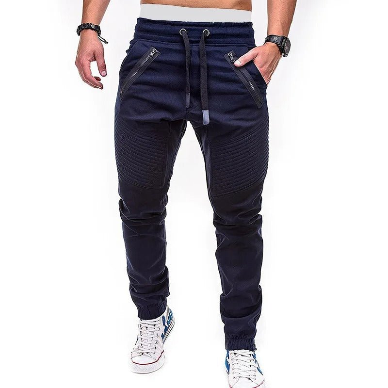 Stylish men’s casual pants with drawstring elastic waistband and zipper cuffs