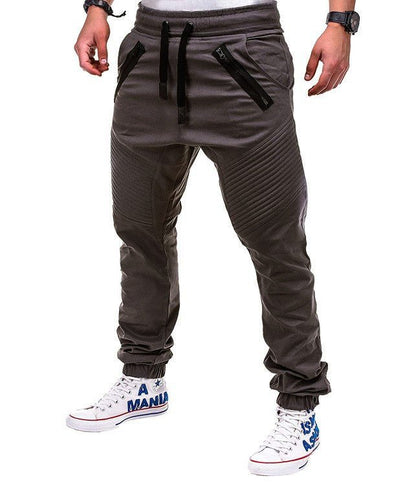 Stylish men’s casual pants with drawstring elastic waistband and zipper cuffs