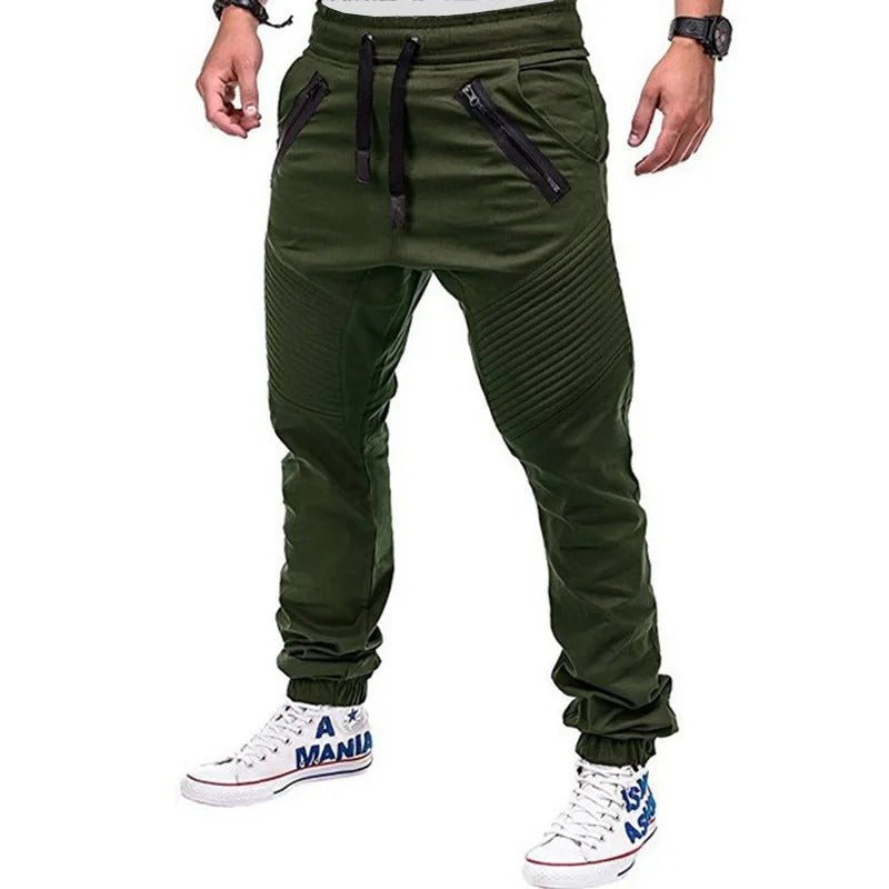 Stylish men’s casual pants with drawstring elastic waistband and zipper cuffs