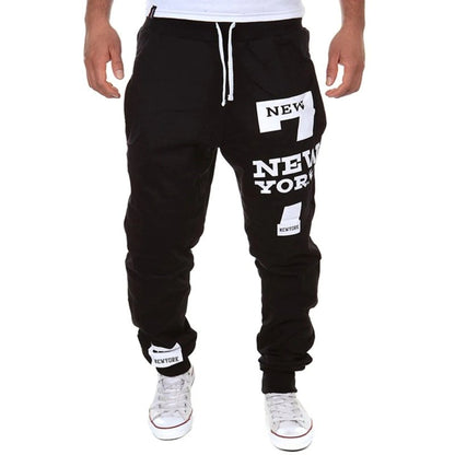 Men casual sports pants with elastic waist and digital letter design