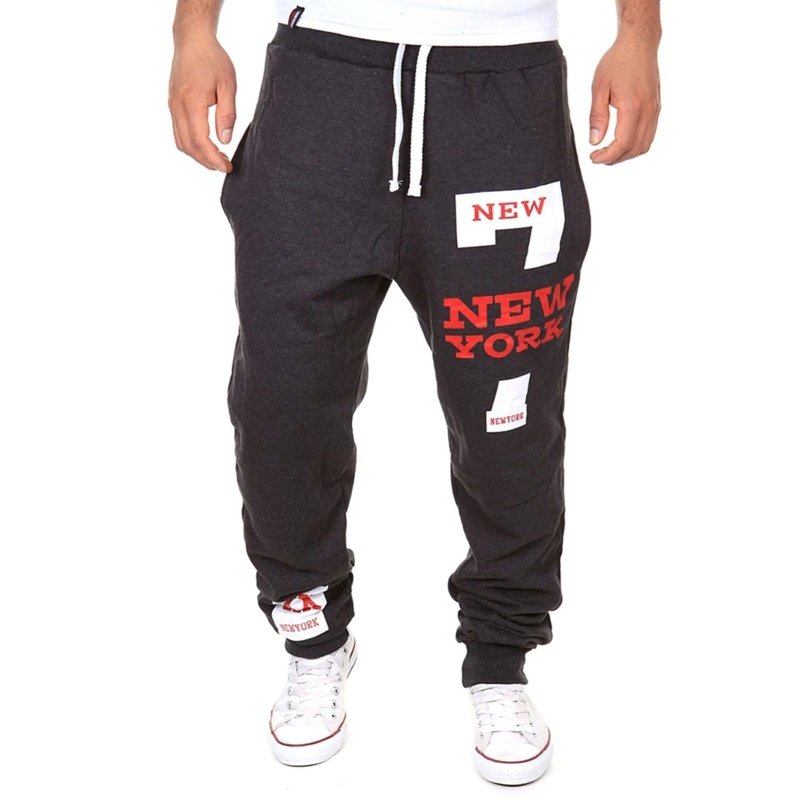 Men casual sports pants with elastic waist and digital letter design