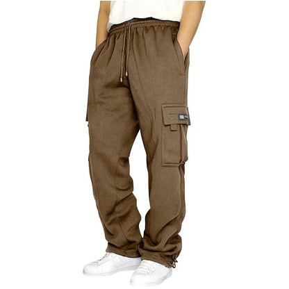 Men's casual sports loose fit pants with multi-pocket design drawstring for winter