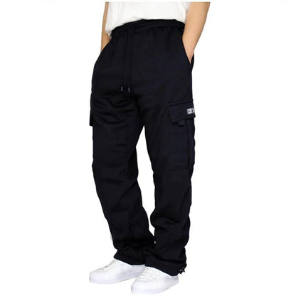 Men's casual sports loose fit pants with multi-pocket design drawstring for winter